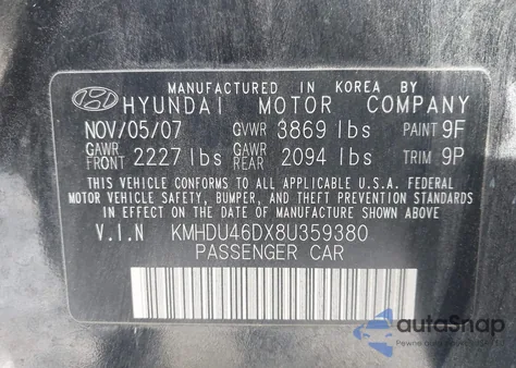 2008 Hyundai Elantra Gls/Se from USA, damaged, VIN KMHDU46DX8U359380